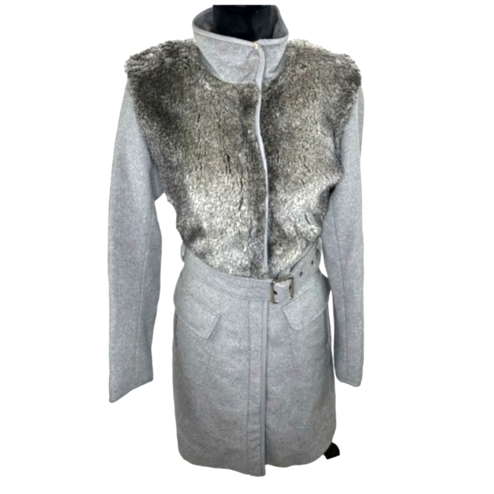 Ladies Vince Camuto Faux Fur Bodice Funnel Neck Wool Coat Size Small
